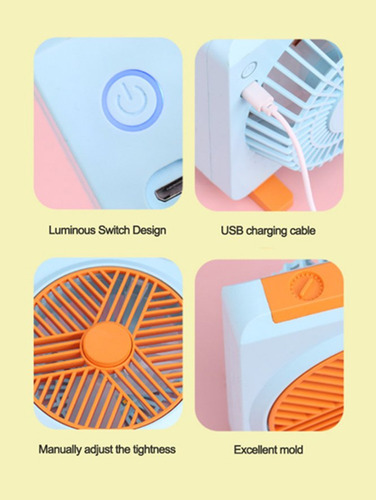 Lindo Ventilador Recargable Pequeño De Escritorio Con Luzled