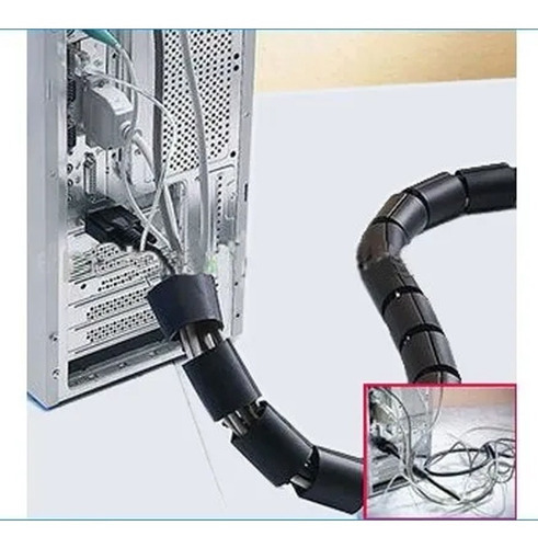Imagen 3 de 3 de Organizador Espiral De Cables Negro 12mm 10 Mts. Dexson