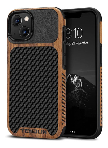 Funda Para iPhone 13 6.1 Hibrida Madera Fibra De Carbono