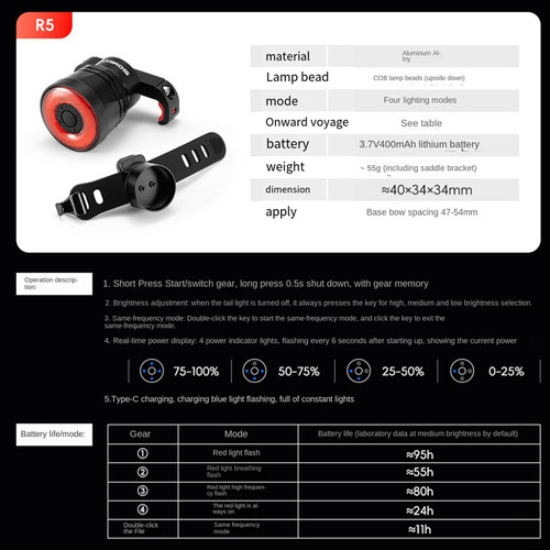 Luz Trasera De Bicicleta Rockbros Con Sensor De Freno Inteli