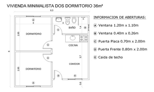 Imagen 3 de 11 de Vivienda Prefabricada, 2 Dor, Liv Comedor, Baño Y Coc 36m2