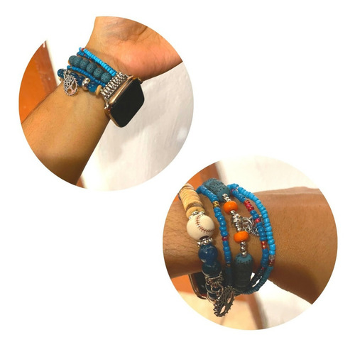 Extensible Applewatch T500 Dijes Turquesa Colgantes Ancho De La Correa 40 Mm Color Turquesa Y Madera
