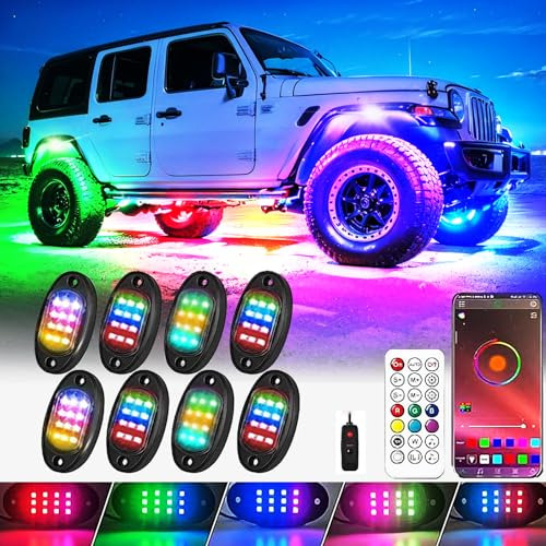 8 Pods Rgb+ic Led Undercar Rock Lights For Golf Cart Truck J