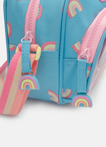 Bolsinha Customizável Arco Íris Cor Azul-aço Correia De Ombro Rosa
