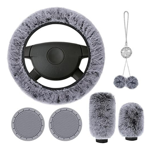 Juego De Accesorios De Coche Fluffy Steering Wheel Co., 6 Pi