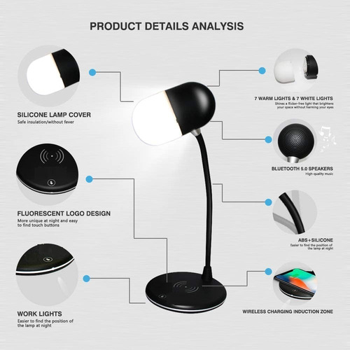 Lampara Bocina Bluetooth Cargador Inalámbrico De Celular