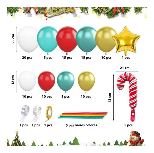 Decoración Con Globos Arbol De Navidad Christmas Tree 114 Pz
