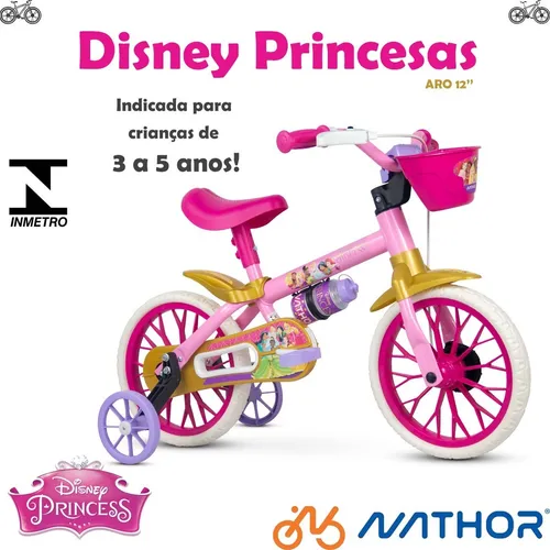 Bicicleta Infantil Disney Princesas Aro 12 Rosa Rodinhas