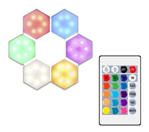 Luminária De Parede Quântica Hexagonal Led Rgb 6 Unidades