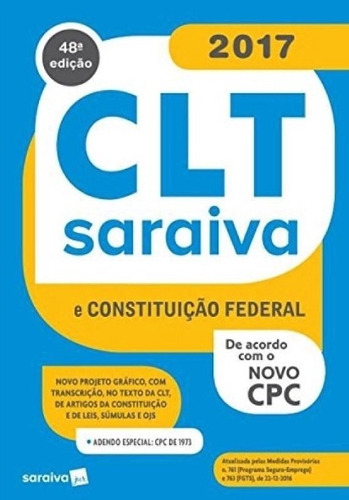 Livro Clt Saraiva E Constituição Federal - Saraiva [2017]