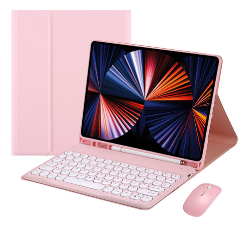 Capas para iPad 6/5 + Tecldo Redondo Mouse 1893 A1954 Or Skur Pink Tecldo Redondo Mouse
