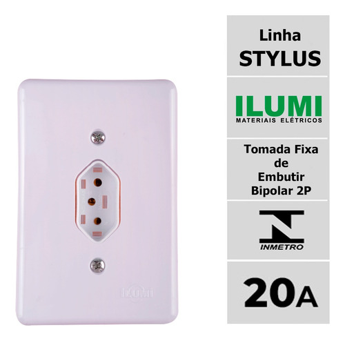 Kit 5 Tomada Simples 20a Ilumi Stylus Branco 4x2
