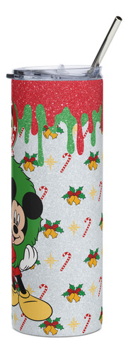 Termo + Mouse Pad De Regalo Mickey Y Minnie Mouse Navidad M2