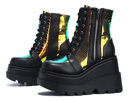 Botas Góticas De Suela Gruesa Colorblock Punk Para Mujer