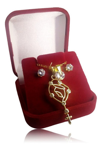 Imagem 2 de 6 de Conjunto Nossa Senhora Folheado Ouro 18k C/ Nf E Garantia