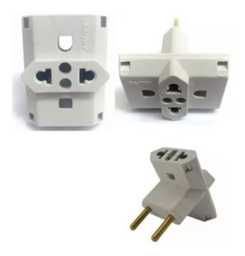 Plug Adapta Tomada T Pino Grosso 3 Pino P/ 2 20a Kit 10 Pçs