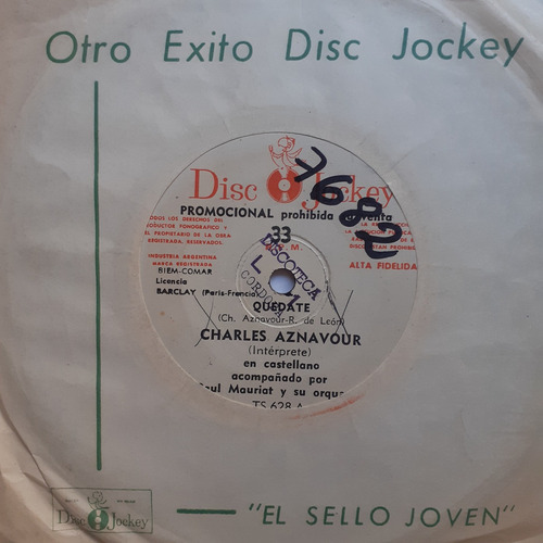 Vinilo Simple - Charles Aznavour (quedate - C'est Fini) (Usado)