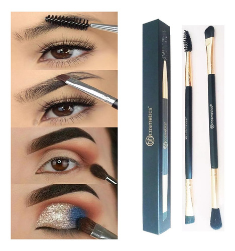 Set 2 Pinceles Dobles Maquillaje De Cejas Y Ojos Color Negro