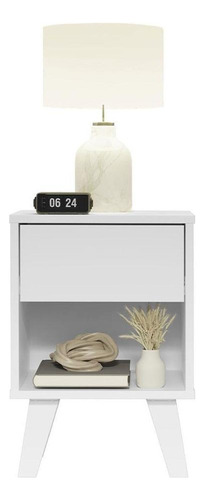 Mesa De Cabeceira Branca Madesa Com 1 Gaveta Cor Branco 323509