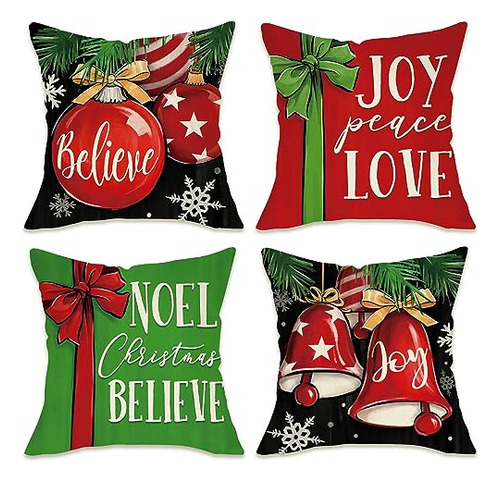 Christmas Believe Noel Decorative Throw Pillow Covers 1...