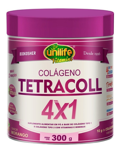 Colágeno Tetracoll Unilife 4 Em 1 Tipo Uc2 Verisol Verifish Sabor Morango