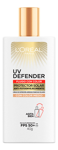 Uv Defender Fluido Tono Medio Fps50+ 40ml Aplicación Día