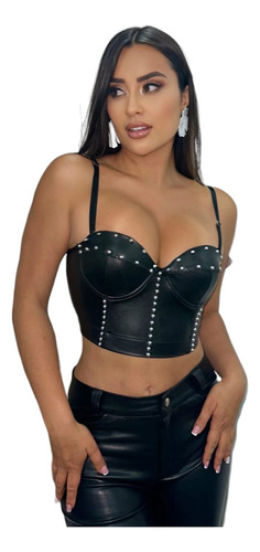 Corset Con Varillas En Cuerina Taches Tendencia 