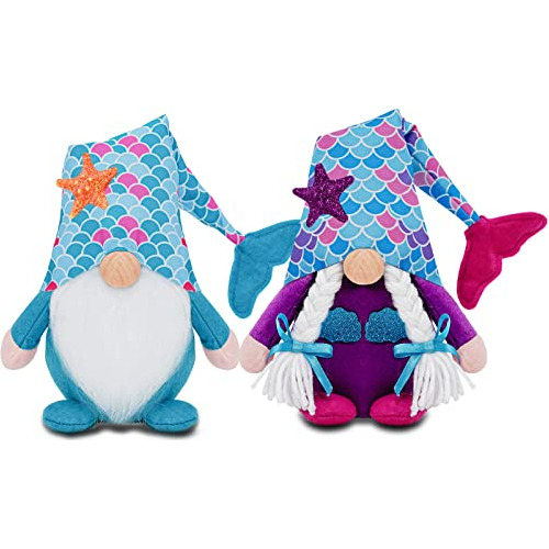 2 Pcs Gnomos Sirenita Pareja, Gnomos De Verano Decoraci...