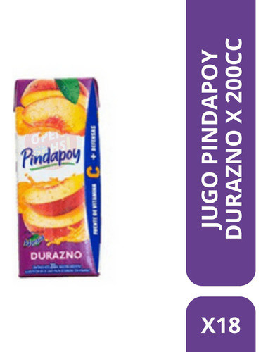 Jugo Pindapoy Durazno X 200ml - Pack X 18un