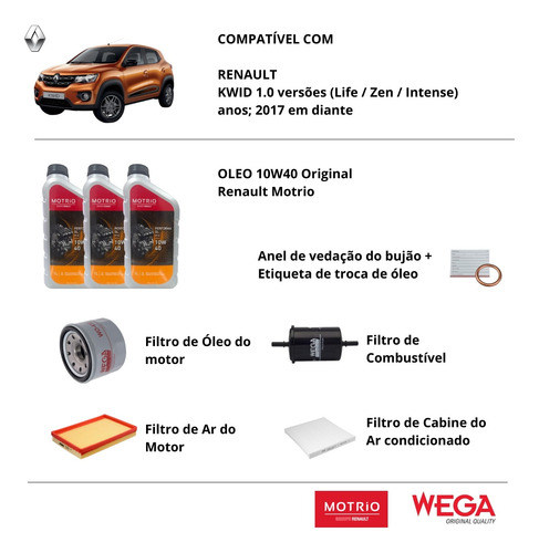 Kit Revisão Oleo + Filtros Kwid 2017 2018 2019 2020 2021
