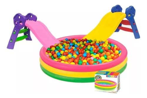 Piscina Inflable 147cm + Deslizador + 200 Pelotas