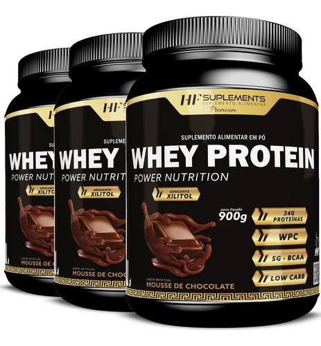 Kit 3x Whey Protein Power Nutrition Mousse De Chocolate 900g