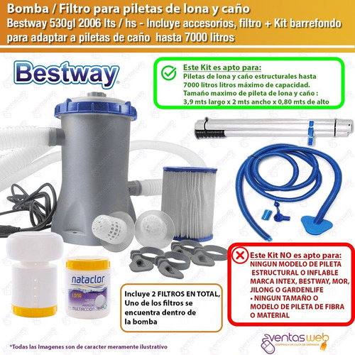 Imagen 3 de 7 de Bomba Filtro Pileta De Lona Tipo Pelopincho + Kit Barrefondo