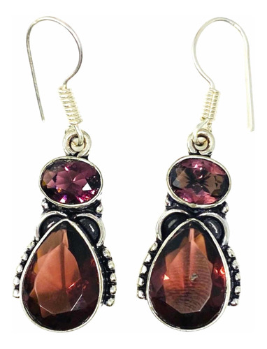 Aros Plata India Amatista Rosa Africana 100% Natural Aaf-346