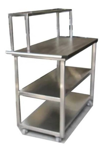 Mesa Con Repisa Volante Y Llantas En Acero Inox 120x60