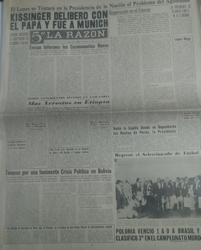 Diario La Razón 6/7/1974 Completo, Previa Final Mundial 74