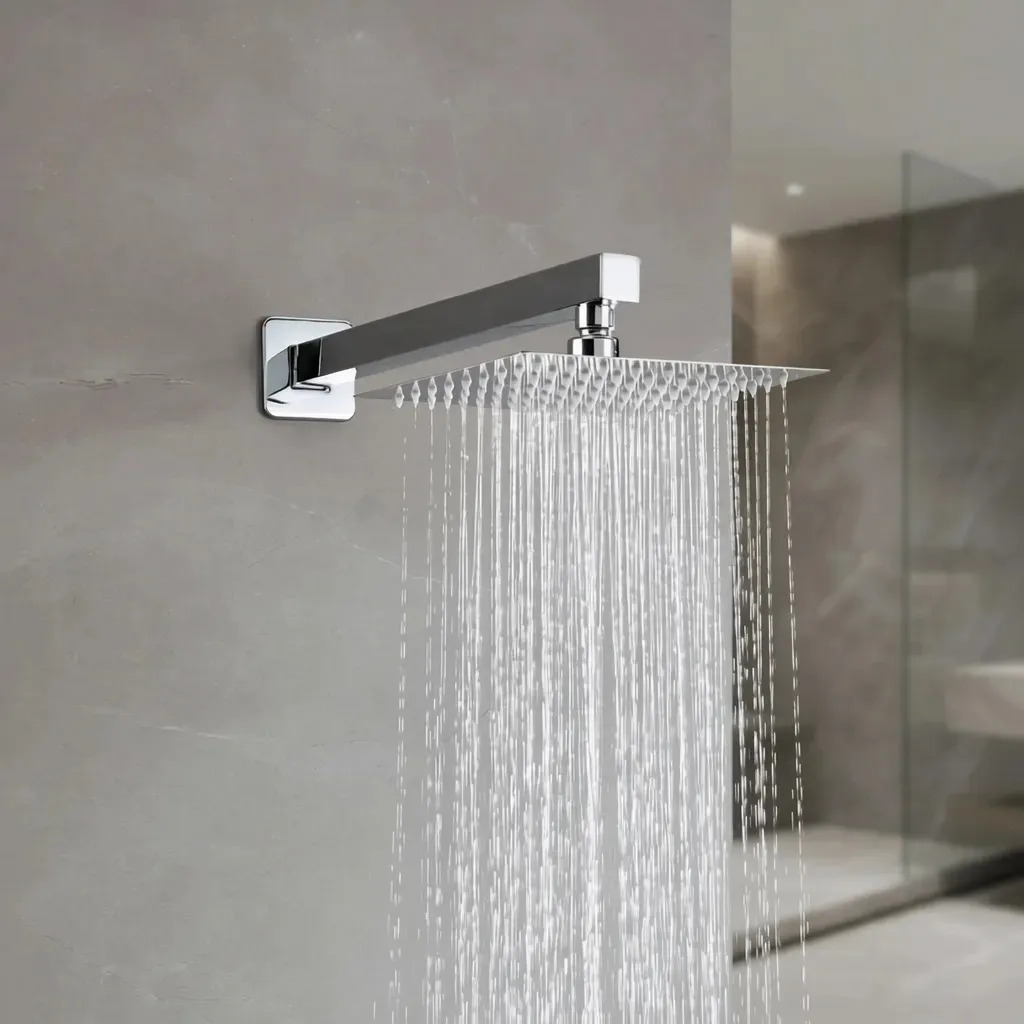 Chuveiro de Parede Quadrado 20cm Aço Inox Cromado Jato Chuva Ângulo Ajustável