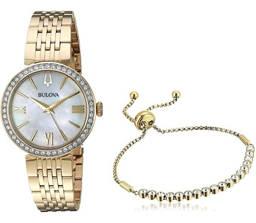 Imagen 2 de 6 de Reloj Bulova Dama Swarovski Dorado 98x122 Set Pulsera