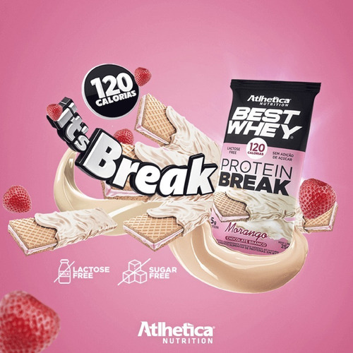 Best Whey Protein Break Morango Cobertura Chocolate Branco B Morango