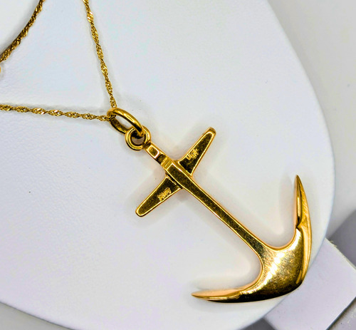 Enorme Y Elegante Dije De Ancla Crucifijo En Oro Ley 14k Amarillo