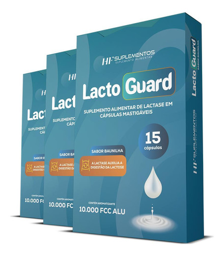 Kit 3x Lacto Guard 15 Caps Mastigável Sabor Baunilha Hf