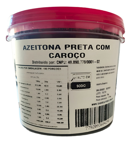 Azeitona Preta Com Caroço Balde De 1kg