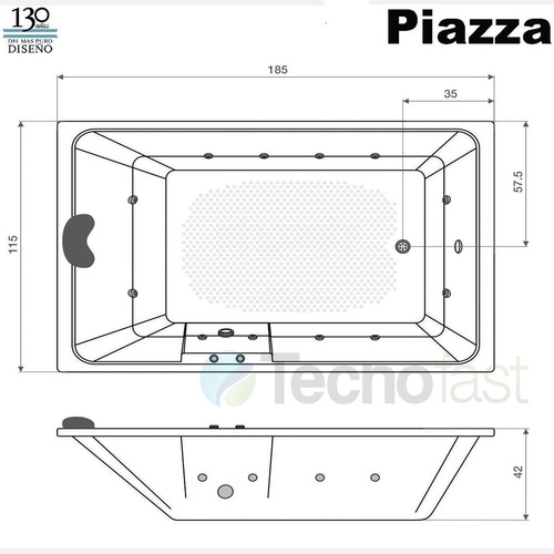 Hidromasaje Piazza Bañera Jacuzzi 185x115cm 12 Jets 1,5 Hp