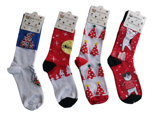 Calcetines Navideños  Moda Unisex  Paq. 4 Pares