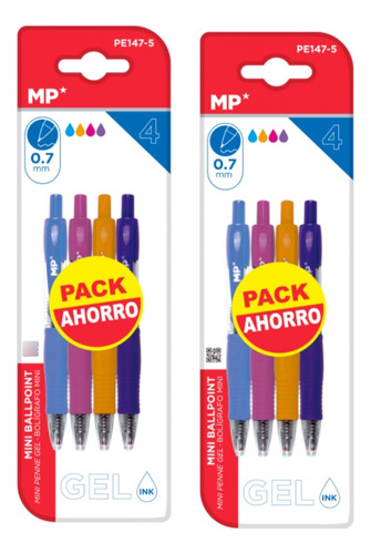 2 Paquetes De Ahorros De Boligrafo Gel Mini Colores 4uds Mp