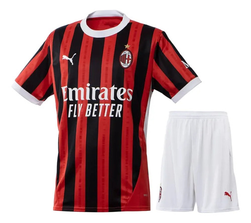 Kit Ac Milan Titular 2024/25 #10 Rafa Leao Infantil - Puma Rojo Talle 12