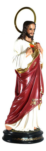 Estatua esculpida de 30 cm con imagen del Sagrado Corazón de Jesús, color rojo