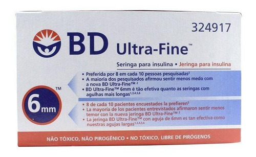 Imagen 1 de 3 de Bd Ultra Fine Jeringa Insulina 0.5ml/ 6mm Caja Por 100 Unida