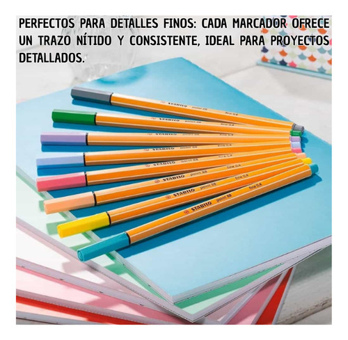 Set De 8 Tiralíneas Stabilo Point 88 Colores Pastel 0.4mm
