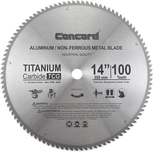 Disco Sierra Concord 14 Pulgadas 100 Dientes Para Aluminio